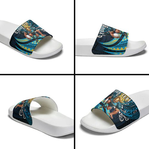 Personalised Gold Coast Titans Slide Sandals Polynesian Tribal Art Style With Spartan Titan Mascot