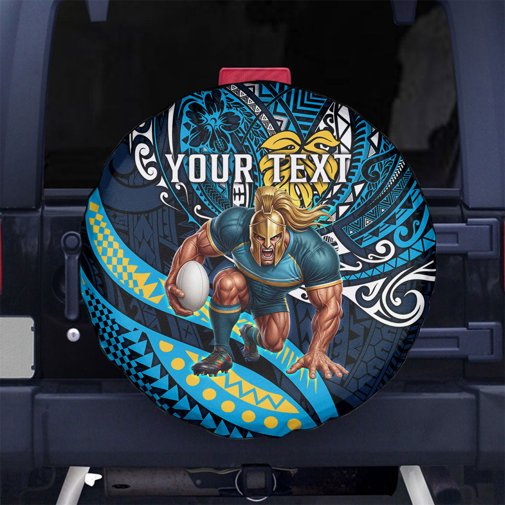 Personalised Gold Coast Titans Spare Tire Cover Polynesian Tribal Art Style With Spartan Titan Mascot