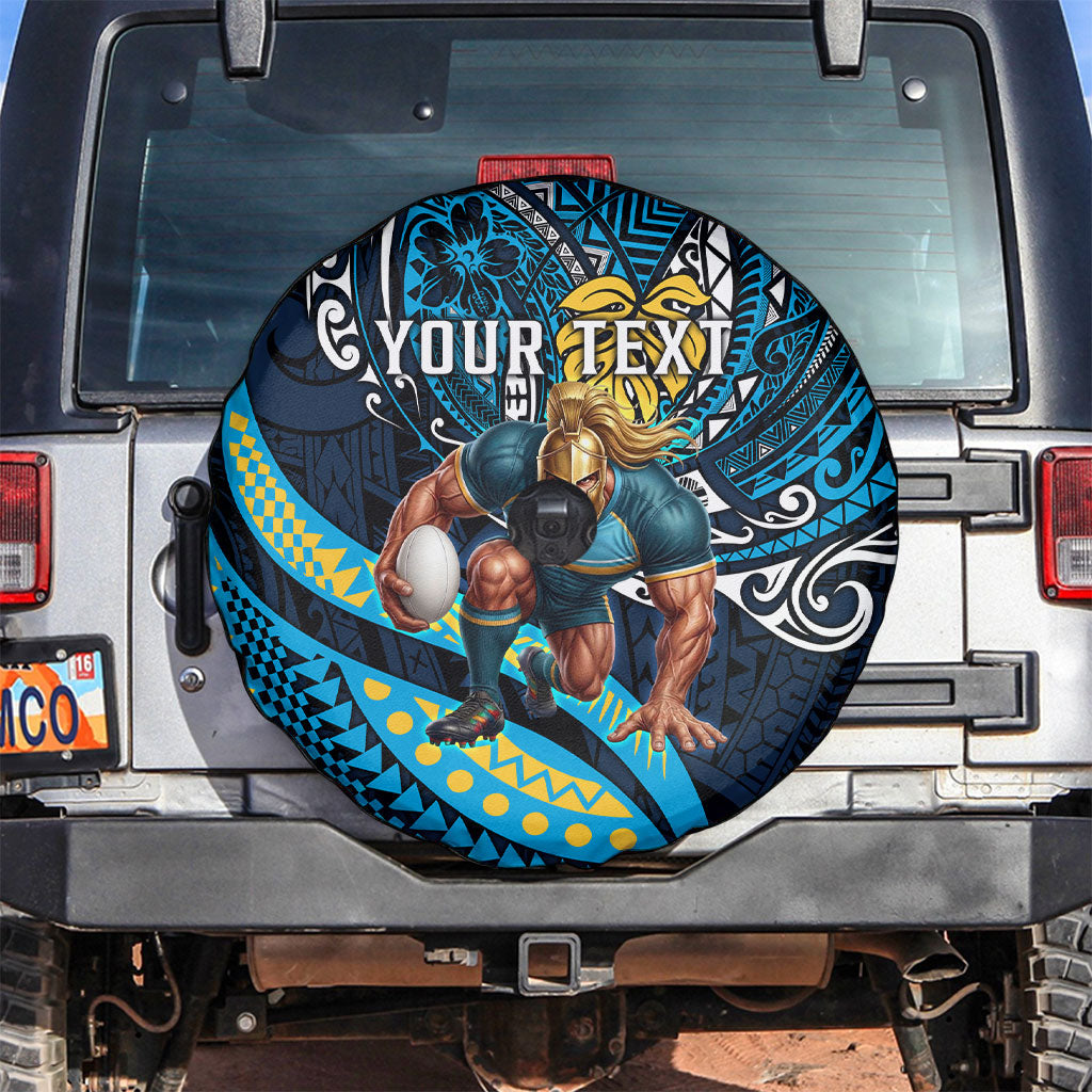 Personalised Gold Coast Titans Spare Tire Cover Polynesian Tribal Art Style With Spartan Titan Mascot