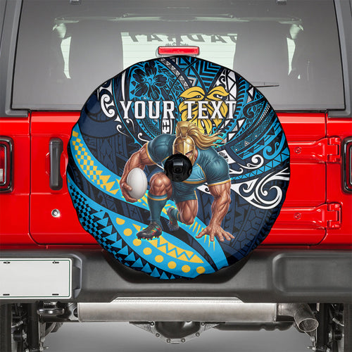 Personalised Gold Coast Titans Spare Tire Cover Polynesian Tribal Art Style With Spartan Titan Mascot