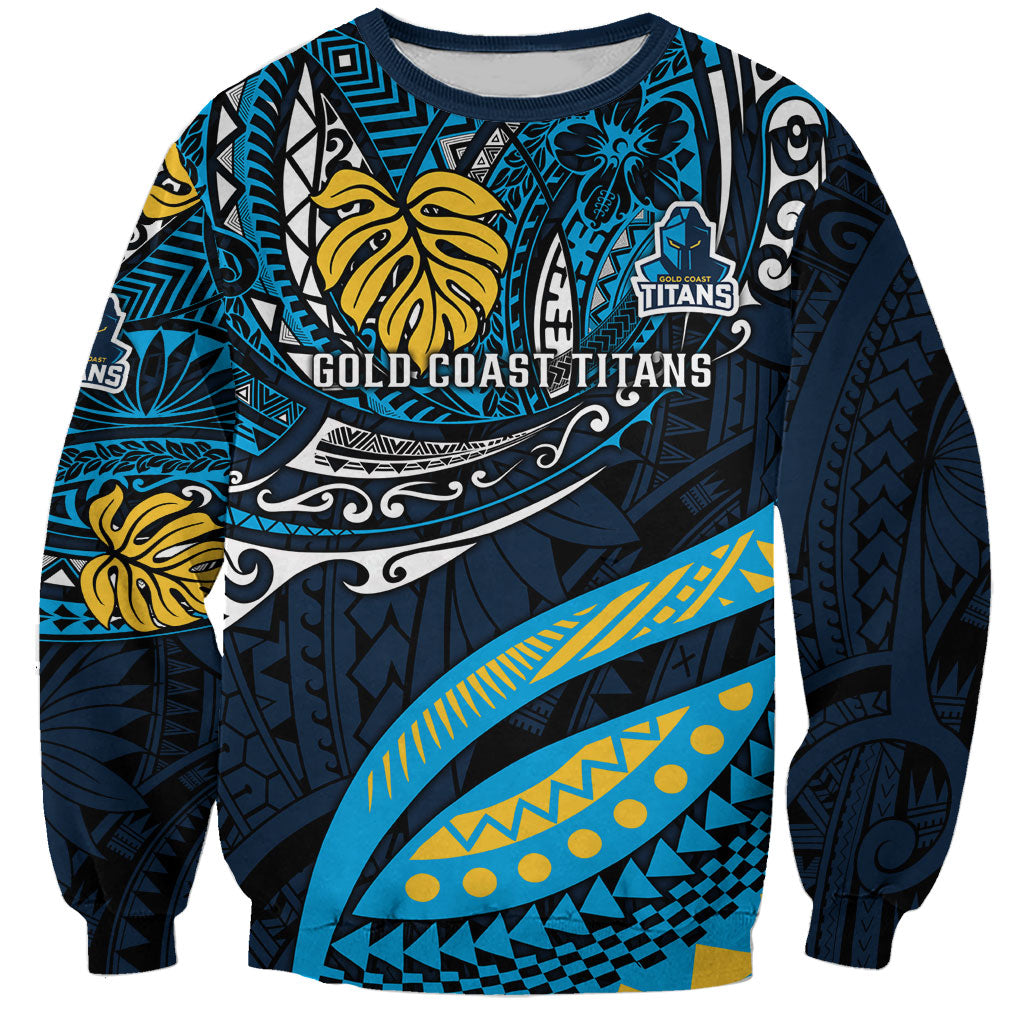 Personalised Gold Coast Titans Sweatshirt Polynesian Tribal Art Style With Spartan Titan Mascot