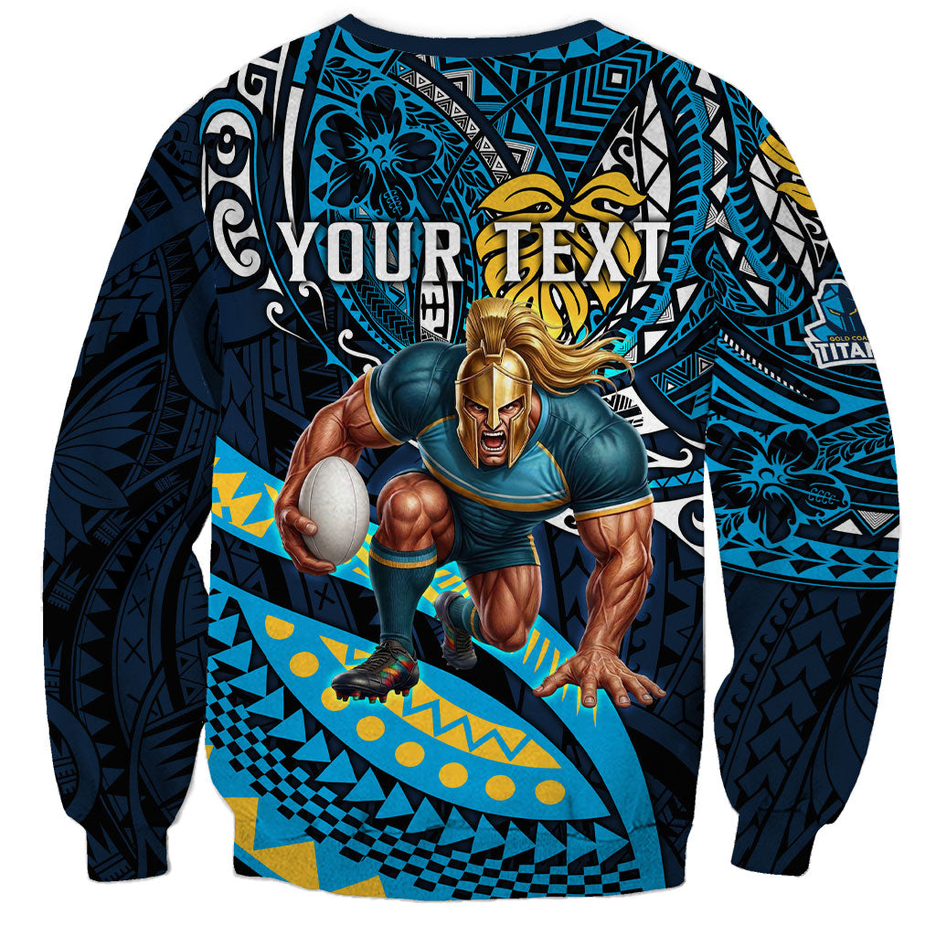 Personalised Gold Coast Titans Sweatshirt Polynesian Tribal Art Style With Spartan Titan Mascot