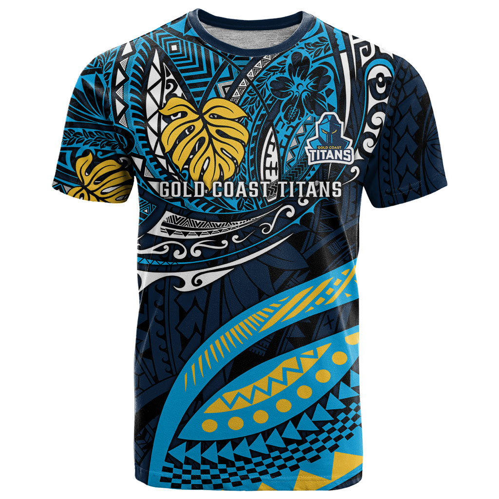 Personalised Gold Coast Titans T Shirt Polynesian Tribal Art Style With Spartan Titan Mascot