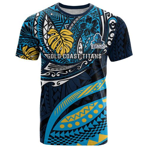 Personalised Gold Coast Titans T Shirt Polynesian Tribal Art Style With Spartan Titan Mascot