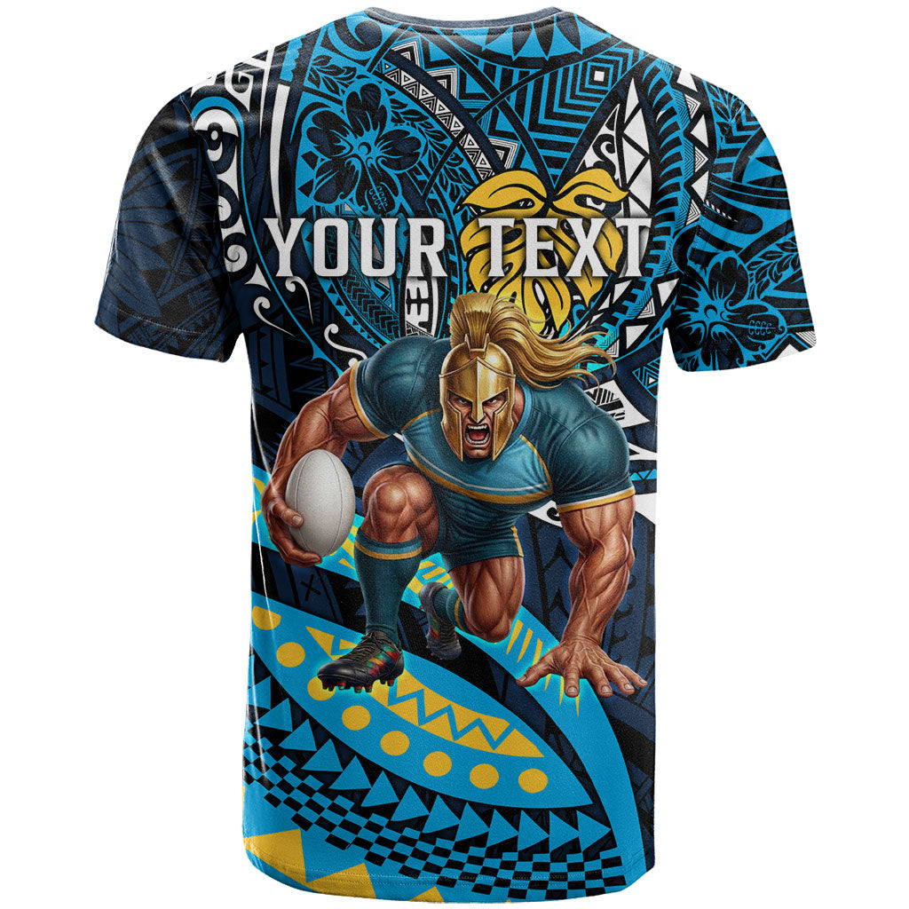 Personalised Gold Coast Titans T Shirt Polynesian Tribal Art Style With Spartan Titan Mascot