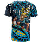 Personalised Gold Coast Titans T Shirt Polynesian Tribal Art Style With Spartan Titan Mascot