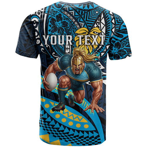 Personalised Gold Coast Titans T Shirt Polynesian Tribal Art Style With Spartan Titan Mascot