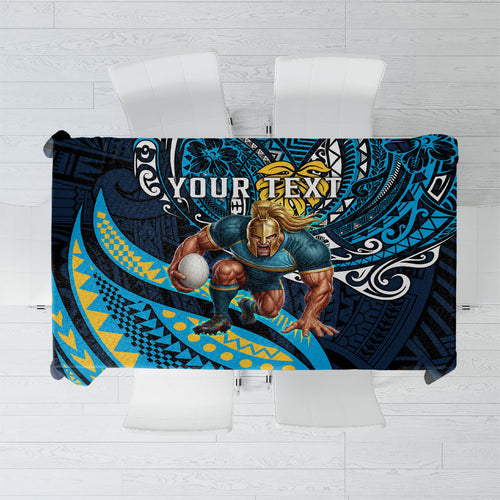 Personalised Gold Coast Titans Tablecloth Polynesian Tribal Art Style With Spartan Titan Mascot