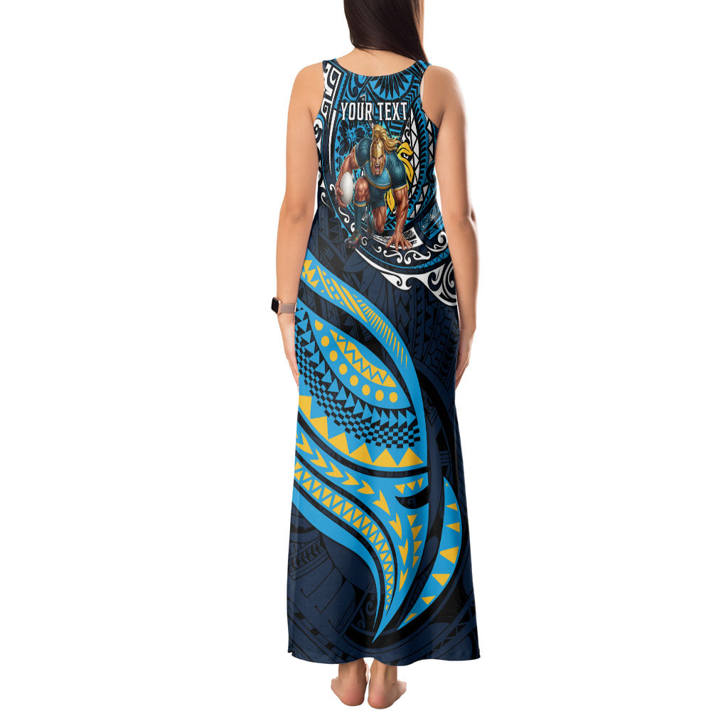 Personalised Gold Coast Titans Tank Maxi Dress Polynesian Tribal Art Style With Spartan Titan Mascot