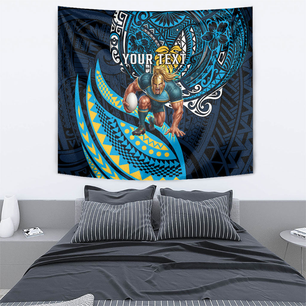 Personalised Gold Coast Titans Tapestry Polynesian Tribal Art Style With Spartan Titan Mascot