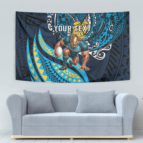 Personalised Gold Coast Titans Tapestry Polynesian Tribal Art Style With Spartan Titan Mascot