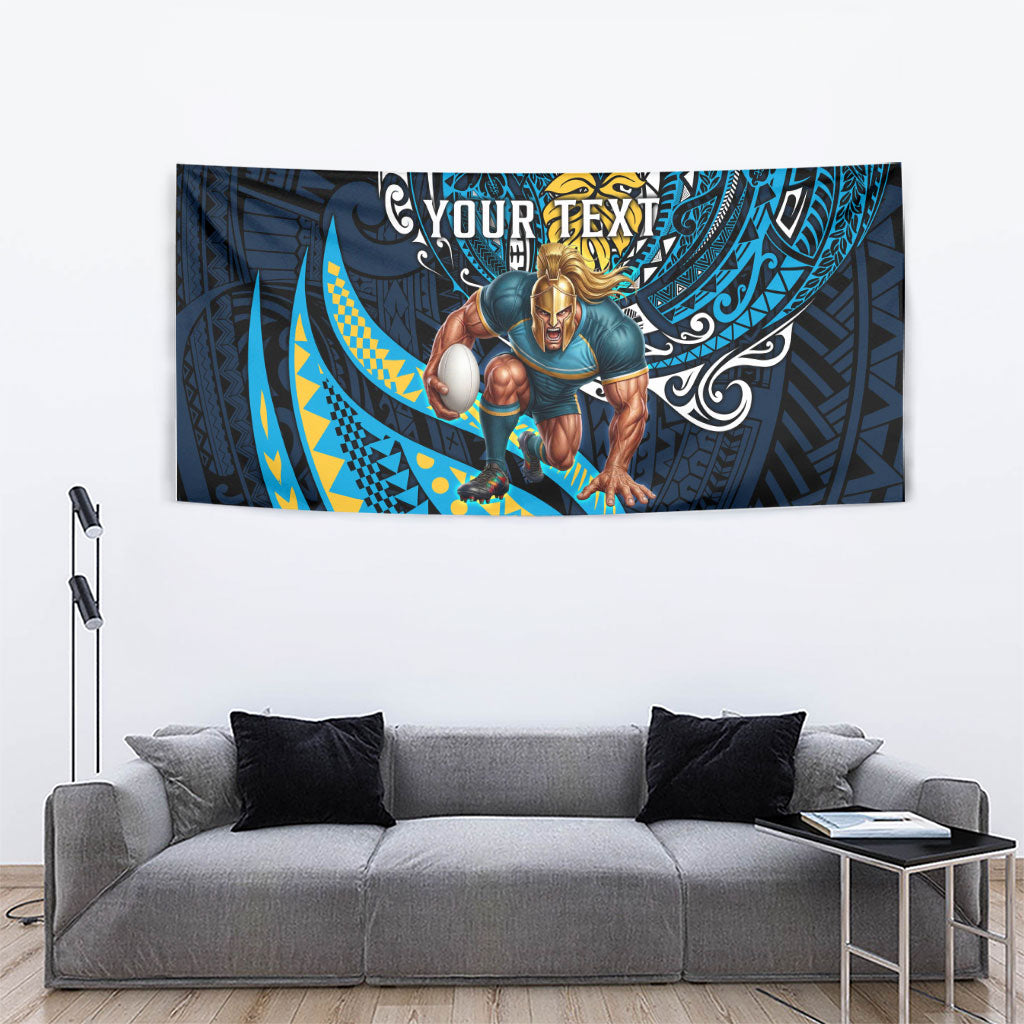 Personalised Gold Coast Titans Tapestry Polynesian Tribal Art Style With Spartan Titan Mascot