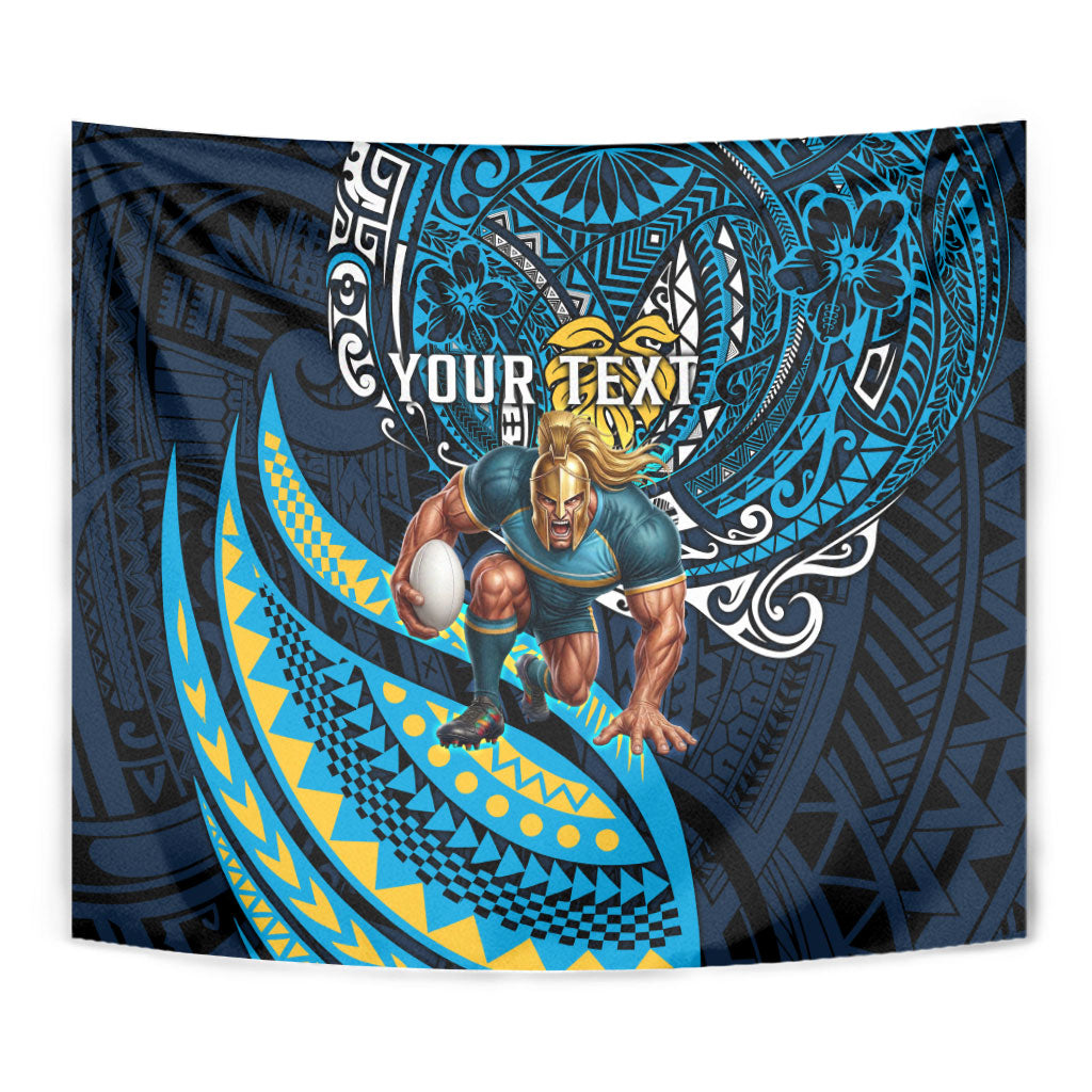 Personalised Gold Coast Titans Tapestry Polynesian Tribal Art Style With Spartan Titan Mascot