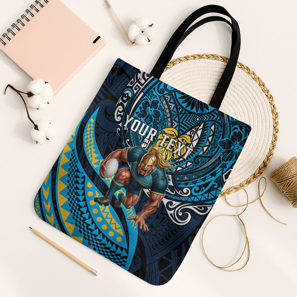 Personalised Gold Coast Titans Tote Bag Polynesian Tribal Art Style With Spartan Titan Mascot
