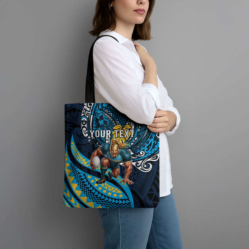 Personalised Gold Coast Titans Tote Bag Polynesian Tribal Art Style With Spartan Titan Mascot