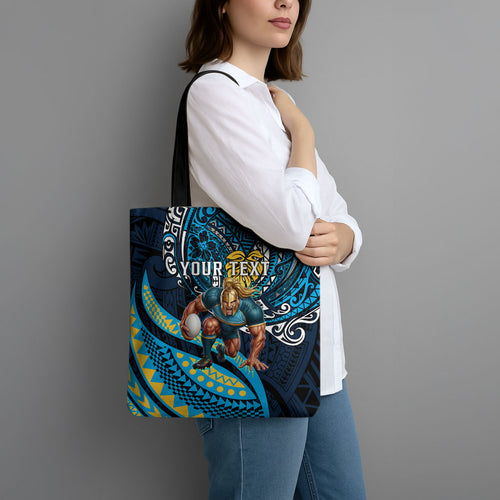 Personalised Gold Coast Titans Tote Bag Polynesian Tribal Art Style With Spartan Titan Mascot