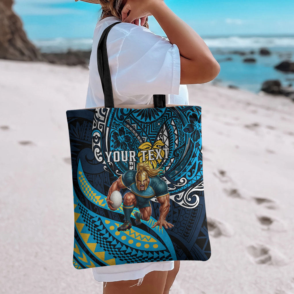 Personalised Gold Coast Titans Tote Bag Polynesian Tribal Art Style With Spartan Titan Mascot