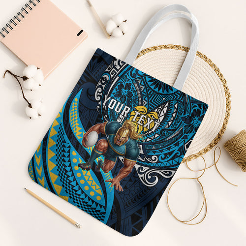 Personalised Gold Coast Titans Tote Bag Polynesian Tribal Art Style With Spartan Titan Mascot