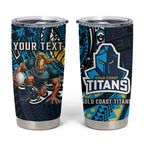 Personalised Gold Coast Titans Tumbler Cup Polynesian Tribal Art Style With Spartan Titan Mascot