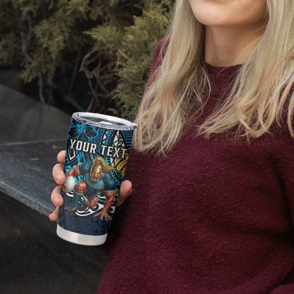 Personalised Gold Coast Titans Tumbler Cup Polynesian Tribal Art Style With Spartan Titan Mascot