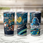 Personalised Gold Coast Titans Tumbler Cup Polynesian Tribal Art Style With Spartan Titan Mascot