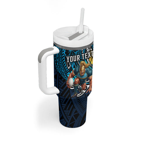 Personalised Gold Coast Titans Tumbler With Handle Polynesian Tribal Art Style With Spartan Titan Mascot