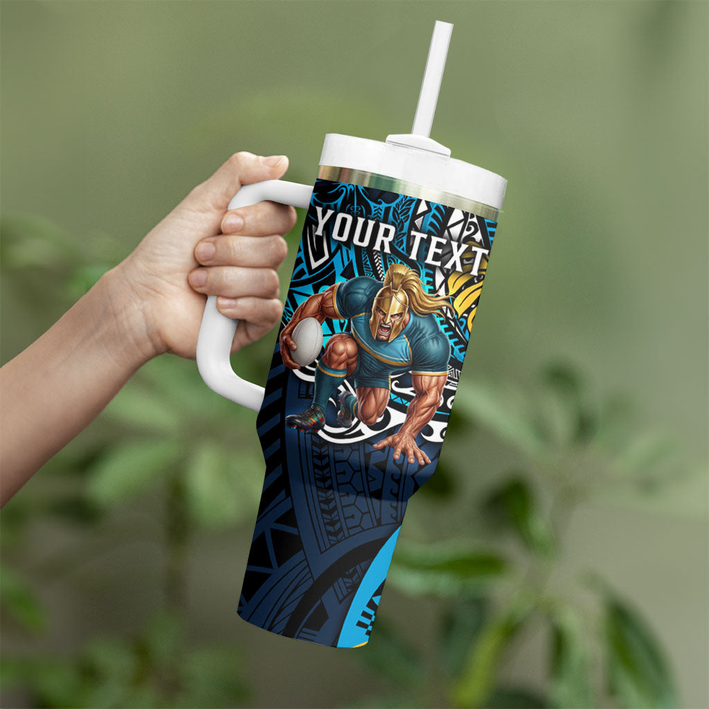 Personalised Gold Coast Titans Tumbler With Handle Polynesian Tribal Art Style With Spartan Titan Mascot