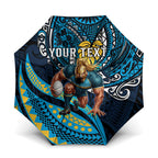 Personalised Gold Coast Titans Umbrella Polynesian Tribal Art Style With Spartan Titan Mascot