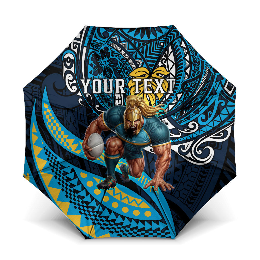 Personalised Gold Coast Titans Umbrella Polynesian Tribal Art Style With Spartan Titan Mascot
