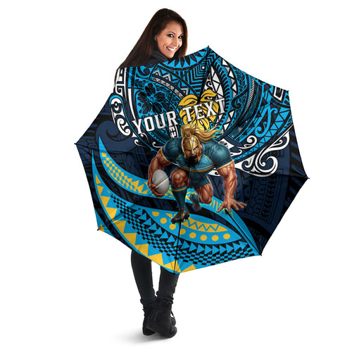 Personalised Gold Coast Titans Umbrella Polynesian Tribal Art Style With Spartan Titan Mascot