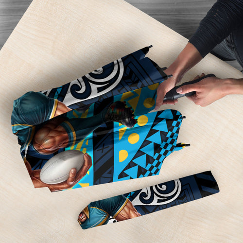 Personalised Gold Coast Titans Umbrella Polynesian Tribal Art Style With Spartan Titan Mascot