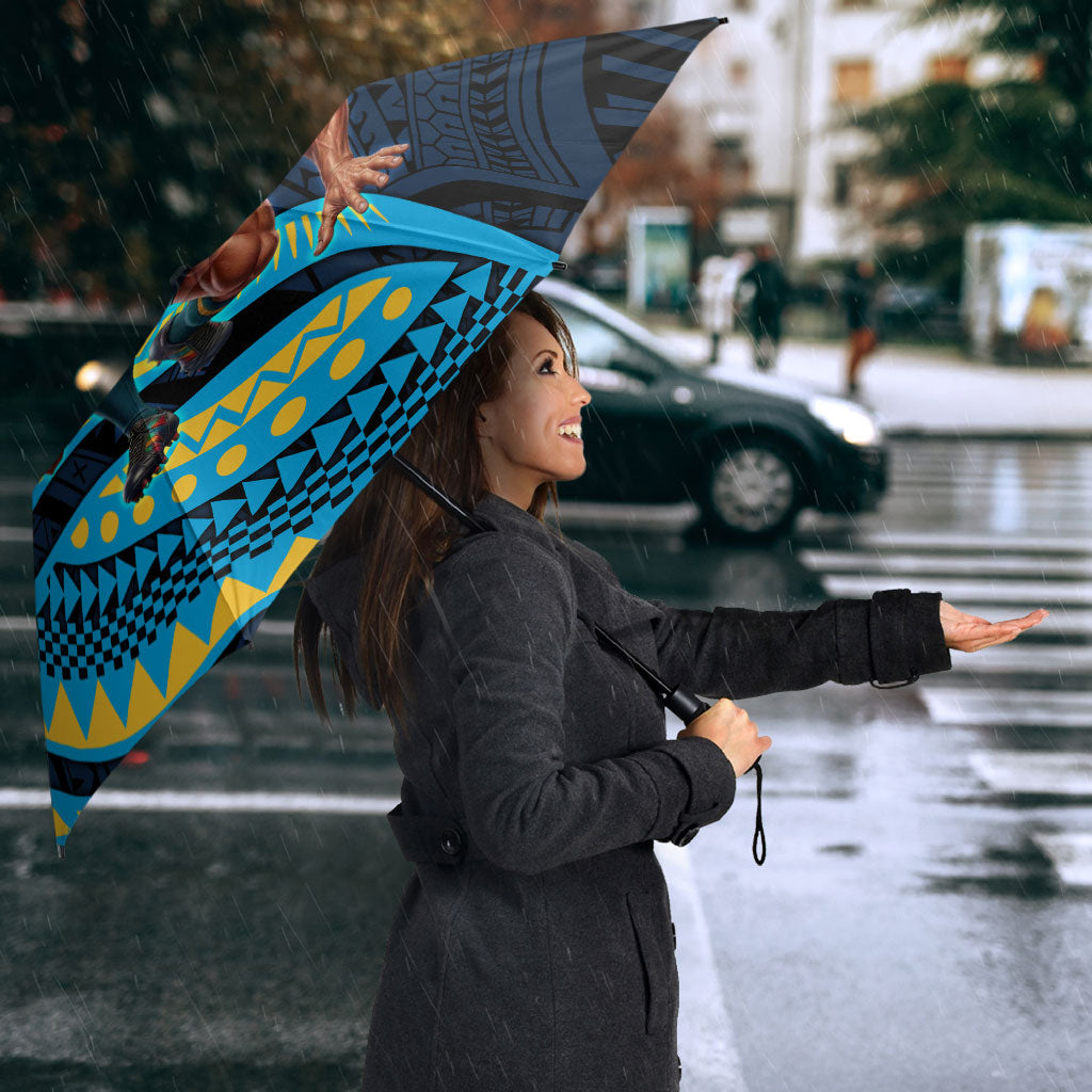 Personalised Gold Coast Titans Umbrella Polynesian Tribal Art Style With Spartan Titan Mascot