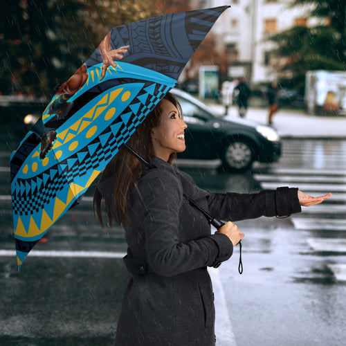 Personalised Gold Coast Titans Umbrella Polynesian Tribal Art Style With Spartan Titan Mascot