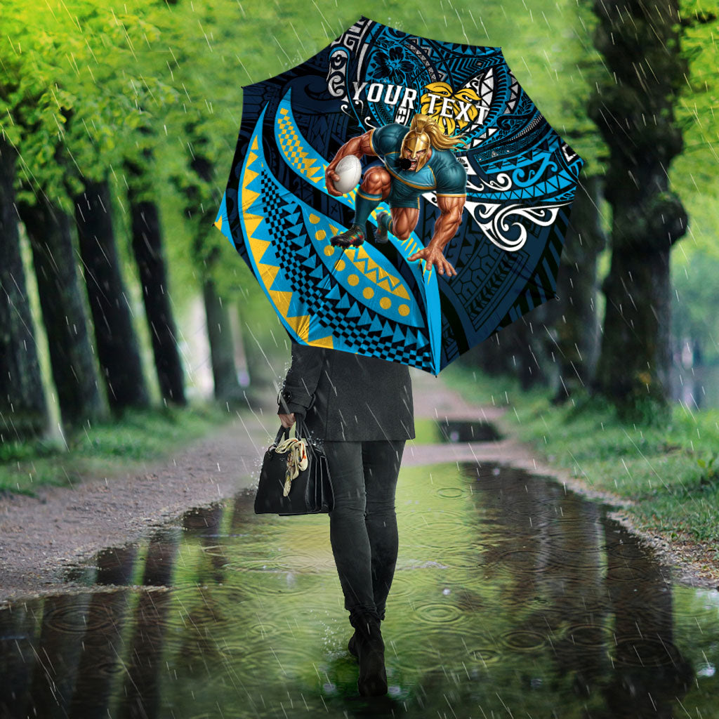 Personalised Gold Coast Titans Umbrella Polynesian Tribal Art Style With Spartan Titan Mascot