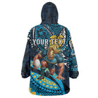Personalised Gold Coast Titans Wearable Blanket Hoodie Polynesian Tribal Art Style With Spartan Titan Mascot