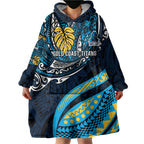Personalised Gold Coast Titans Wearable Blanket Hoodie Polynesian Tribal Art Style With Spartan Titan Mascot