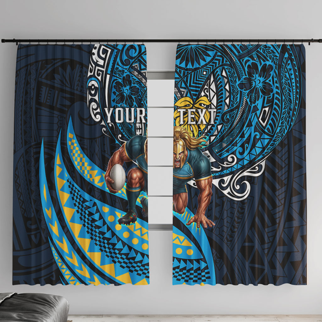 Personalised Gold Coast Titans Window Curtain Polynesian Tribal Art Style With Spartan Titan Mascot