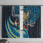Personalised Gold Coast Titans Window Curtain Polynesian Tribal Art Style With Spartan Titan Mascot