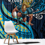Personalised Gold Coast Titans Window Curtain Polynesian Tribal Art Style With Spartan Titan Mascot