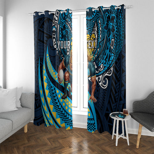 Personalised Gold Coast Titans Window Curtain Polynesian Tribal Art Style With Spartan Titan Mascot