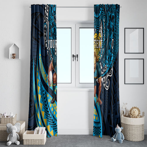 Personalised Gold Coast Titans Window Curtain Polynesian Tribal Art Style With Spartan Titan Mascot