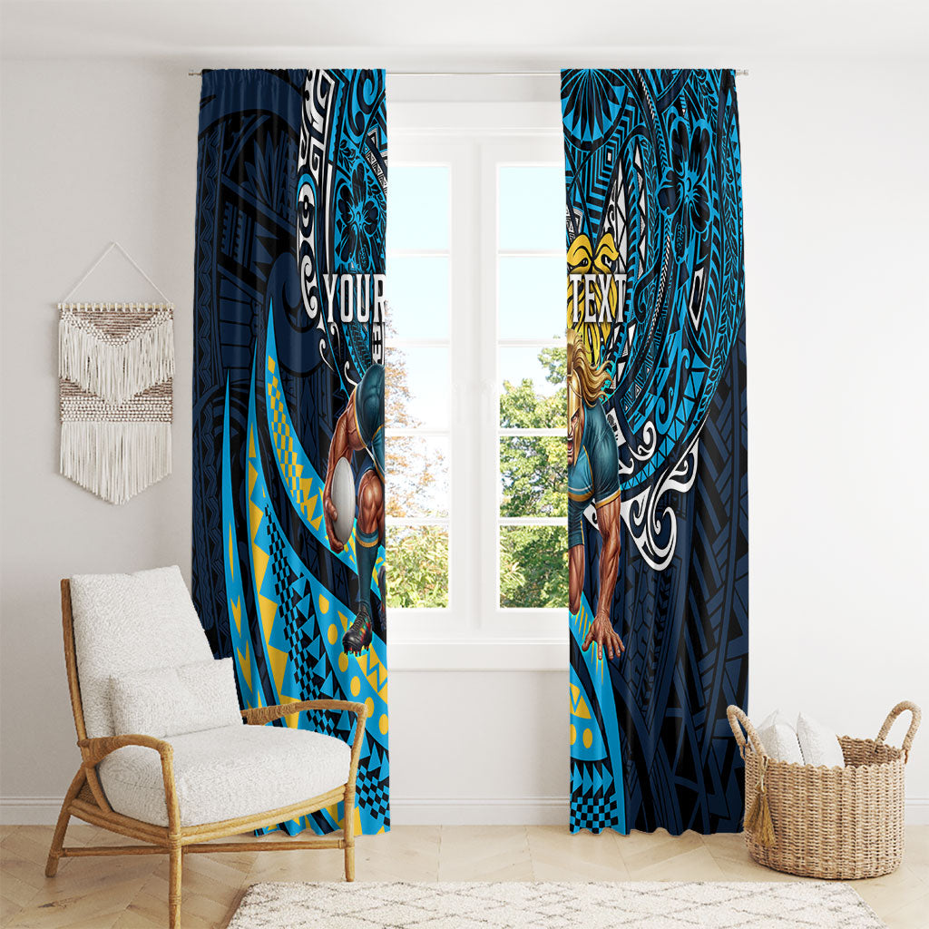 Personalised Gold Coast Titans Window Curtain Polynesian Tribal Art Style With Spartan Titan Mascot