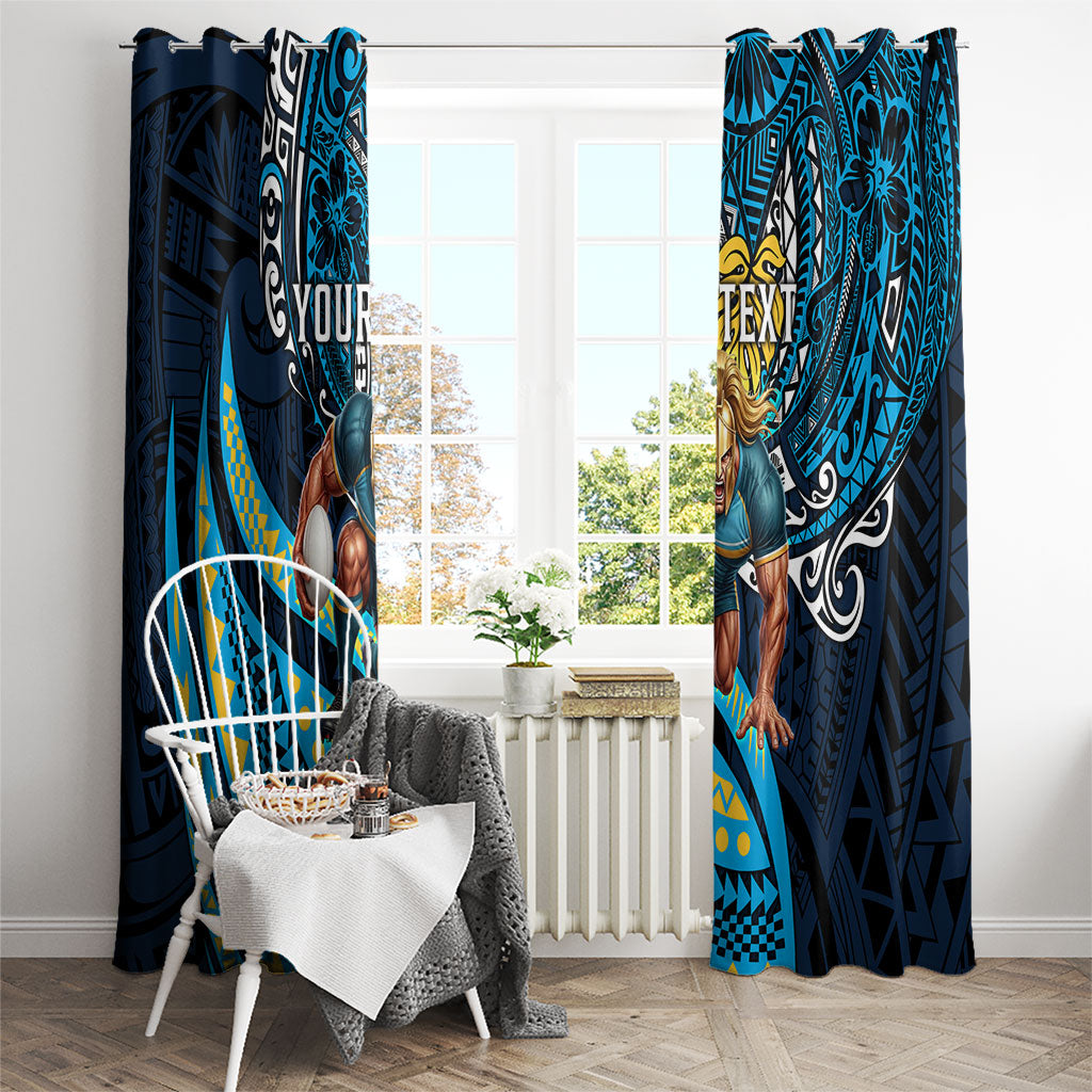 Personalised Gold Coast Titans Window Curtain Polynesian Tribal Art Style With Spartan Titan Mascot