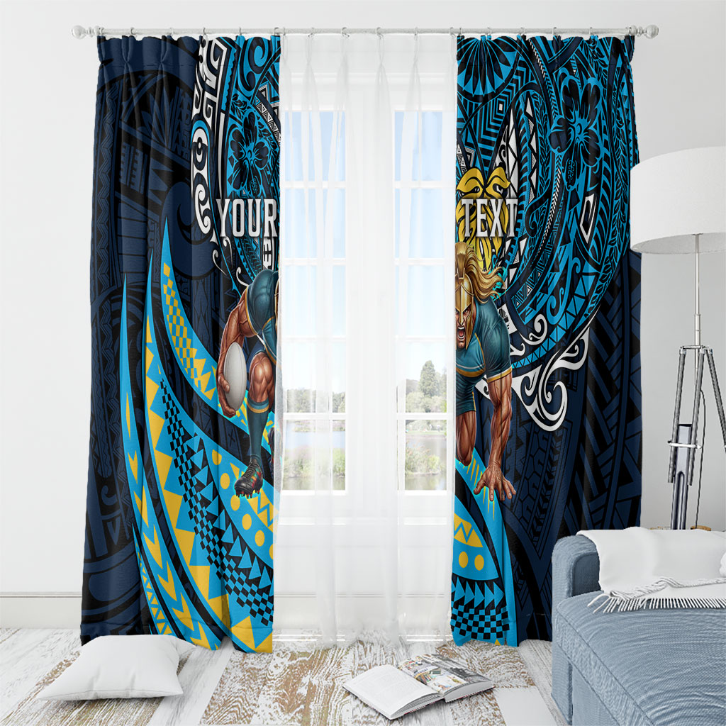 Personalised Gold Coast Titans Window Curtain Polynesian Tribal Art Style With Spartan Titan Mascot
