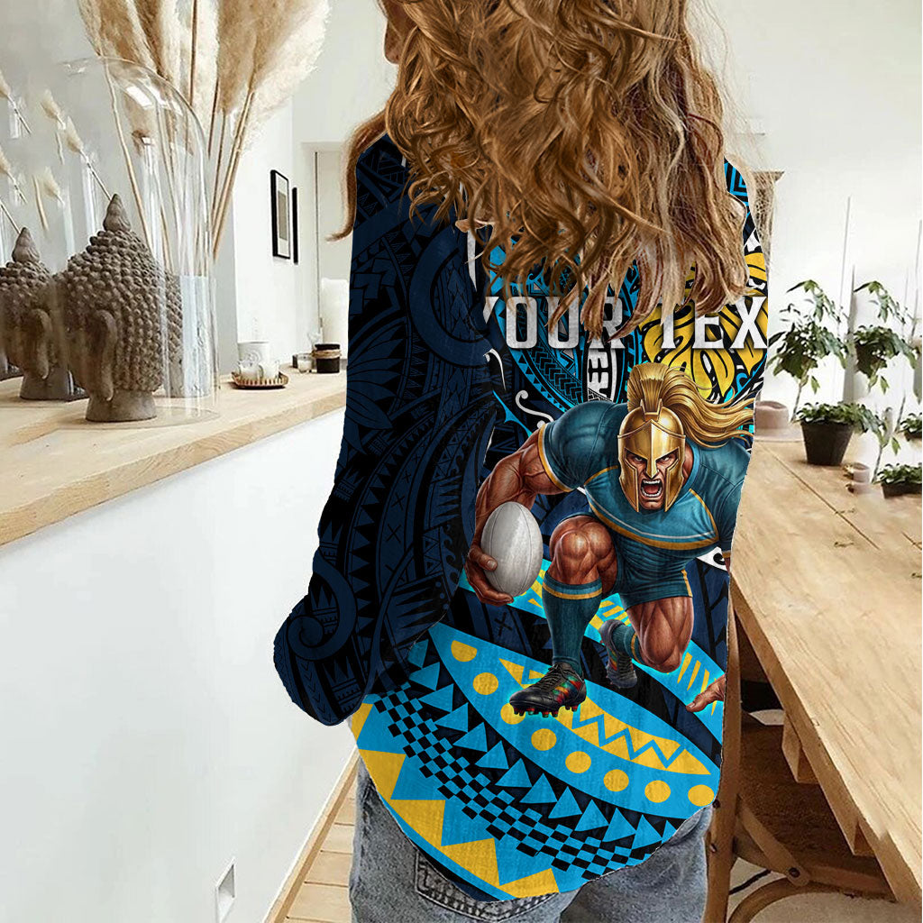 Personalised Gold Coast Titans Women Casual Shirt Polynesian Tribal Art Style With Spartan Titan Mascot