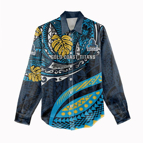Personalised Gold Coast Titans Women Casual Shirt Polynesian Tribal Art Style With Spartan Titan Mascot