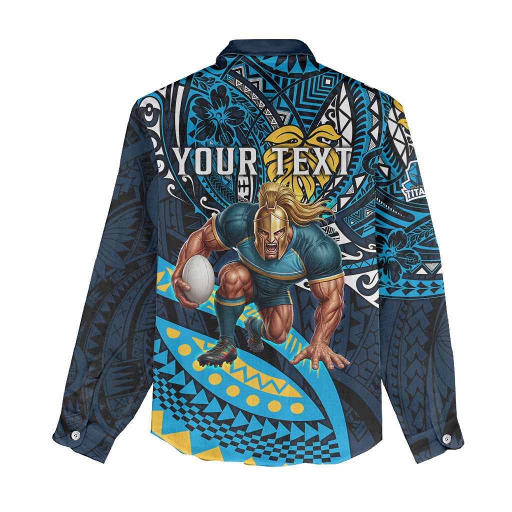Personalised Gold Coast Titans Women Casual Shirt Polynesian Tribal Art Style With Spartan Titan Mascot