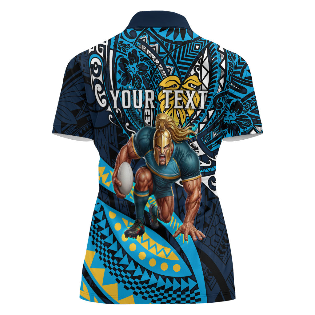 Personalised Gold Coast Titans Women Polo Shirt Polynesian Tribal Art Style With Spartan Titan Mascot