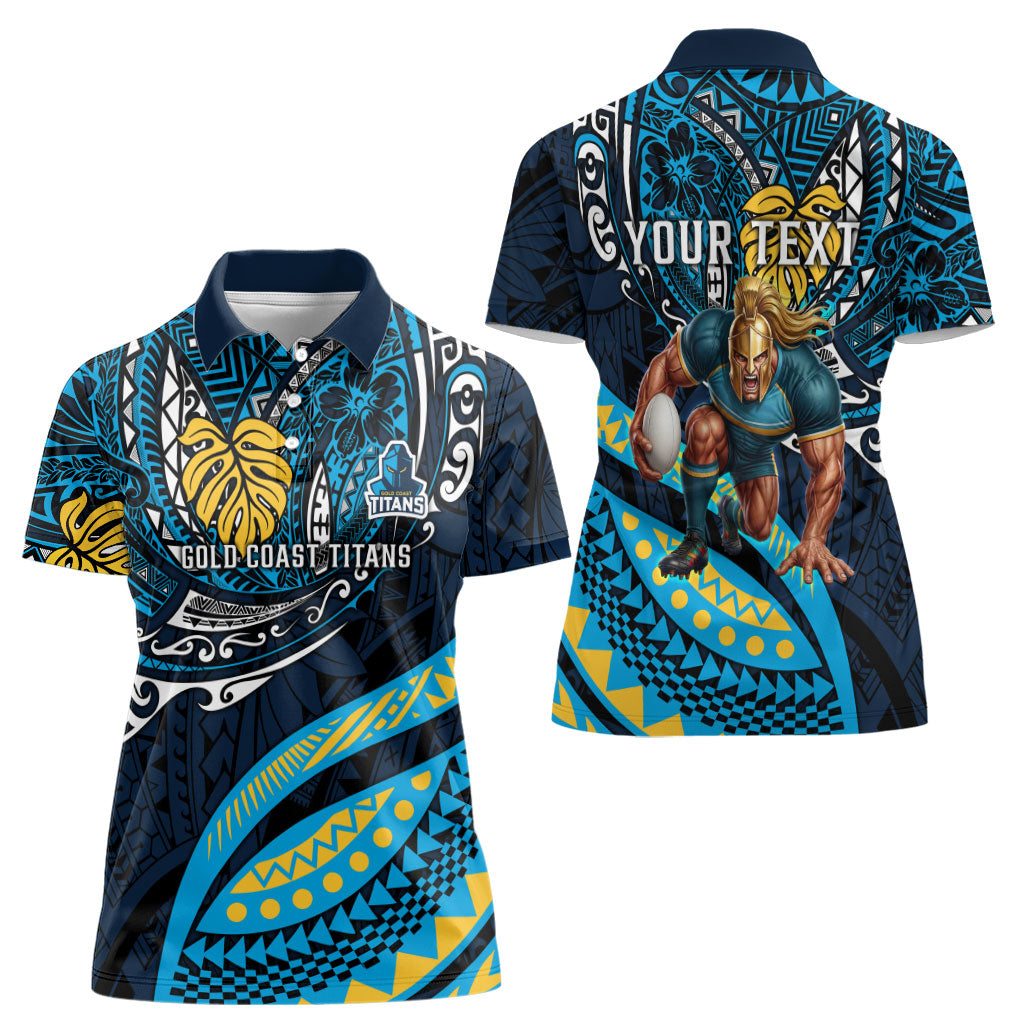 Personalised Gold Coast Titans Women Polo Shirt Polynesian Tribal Art Style With Spartan Titan Mascot