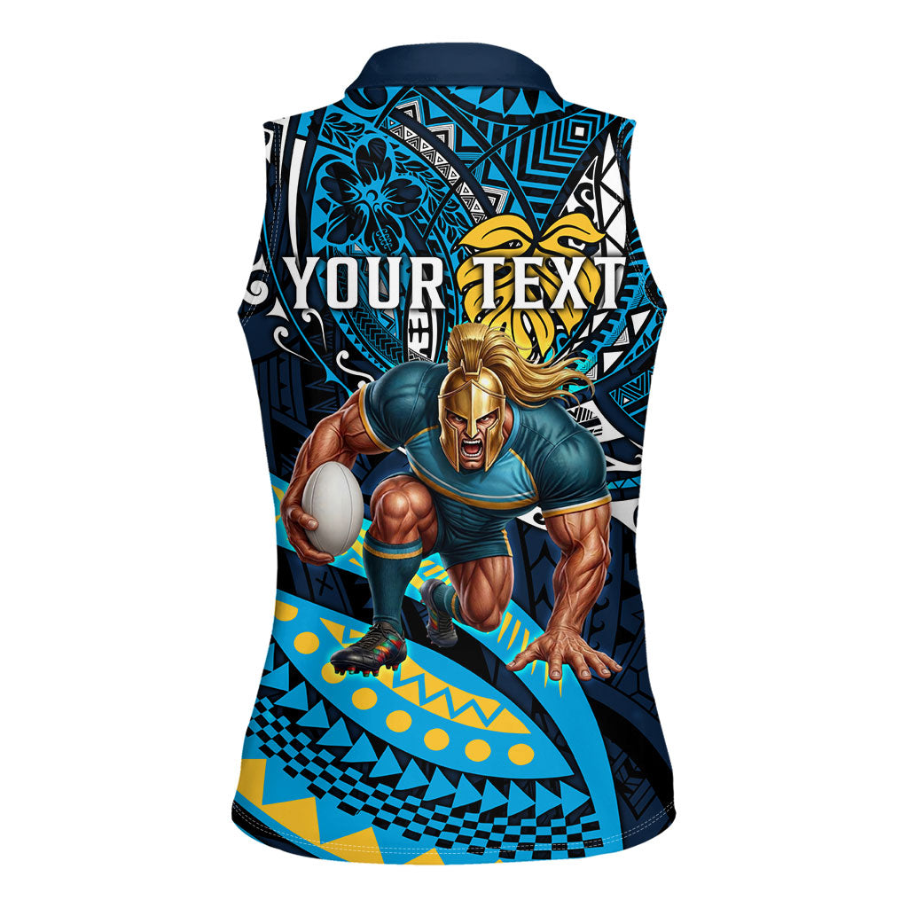 Personalised Gold Coast Titans Women Sleeveless Polo Shirt Polynesian Tribal Art Style With Spartan Titan Mascot